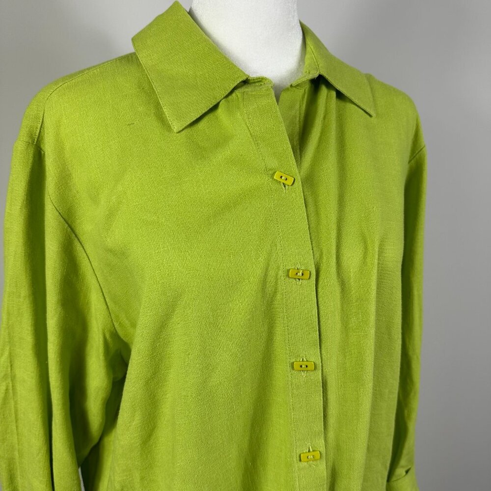 For Cynthia Green Linen Blend Tunic L Asymmetrical Button Down‎ - Picture 7 of 7